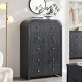 T4TREAM Fluted 5 Drawers Dresser, 48" Tall Modern Chest of Drawers with Thickened Curved Profile Design, Wood Closet Clothes Storage Organizer for Bedroom, Living Room, Hallway, Black Oak