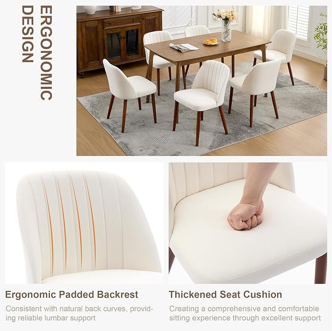 GarveeHome Wooden Dining Chairs Set of 8, Upholstered Kitchen Dining Room Chairs with Padded Seat and Wood Legs, Modern Fabric Side Dinner Chair for Kitchen, Dining Room, Restaurant, Cafe, Beige