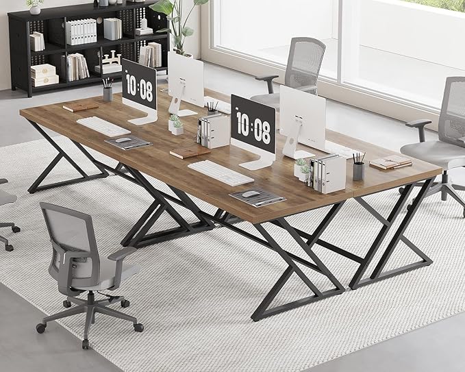 LVB Wood Computer Desk, Rustic Home Office Executive Desk for Bedroom, Industrial Wooden Computer Writing Study Work Gaming Table, Modern Metal PC Student Simple Desk with Storage, 55 Inch, Rustic Oak