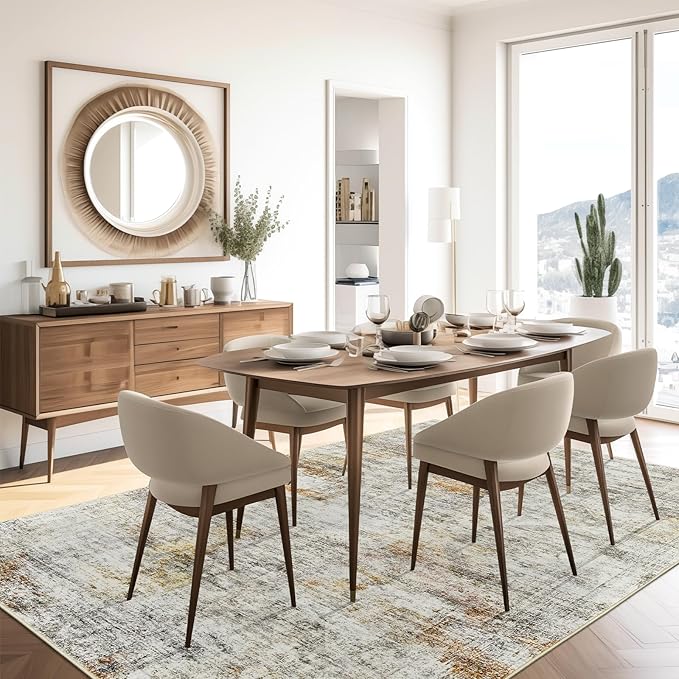 Soalmost 5x7 Area Rugs Gray Rust Low Pile Indoor Washable Trendy Faded Style Rugs for Bedroom Living Room Dining Room Foldable Non-Slip Thin Print Mat