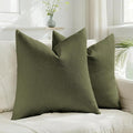 HAUSSY Moss Green Throw Pillow Covers 26x26 Inch Set of 2,Boho Decorative Faux Linen Throw Pillows Cozy Farmhouse Accent Cushion Covers,Home Decor for Couch Sofa Bed Living Room