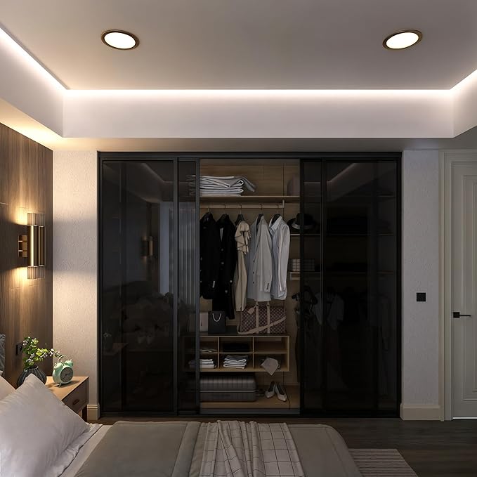 Door55 4 Panel Glass Sliding Closet Door with Aluminum Frame, Silent Glide Technology, Closet Doors Sliding Panels, Closet Doors for Bedrooms, Door Sliding Closet Doors (Smoked Glass, 160x96)