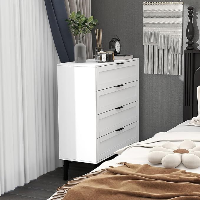 TaoHFE White 4 Drawer Dresser for Bedroom,Wood Lingerie Chest of Drawers for Bedroom,Modern 36inch Tall White Dresser for Bedrooms Living Room, Entryway, Cloakroom