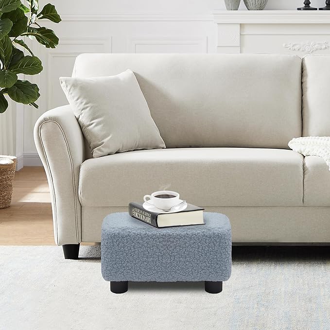 CAROLMADE Small Foot Stool Ottoman Footstool with Legs Under Desk Footrest for Living Room Bedroom and Office, Soft Blue