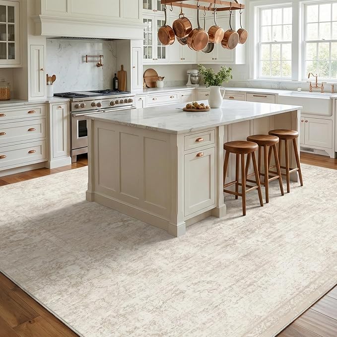 Homemate Washable Rug 10x14 Area Rugs - Vintage Faux Wool Rugs for Living Room Bedroom Dining Room - Non Slip Foldable Carpet Indoor Area Rug for Home Decor（10'x14', Beige