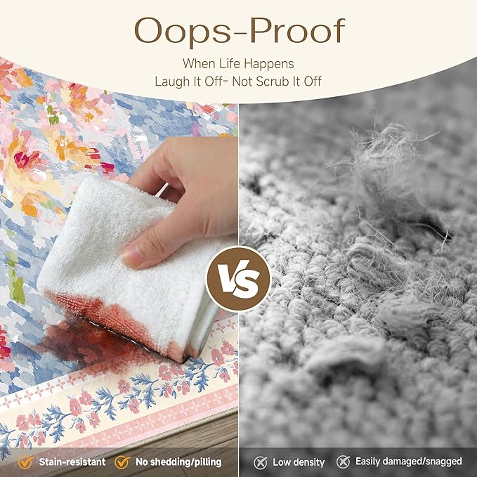2x3 Washable Area Rug for Entryway Pink Blue Floral Abstract Soft Throw Rug Modern Non Slip Low Pile Small Carpet for Kitchen Bathroom Living Room Bedroom