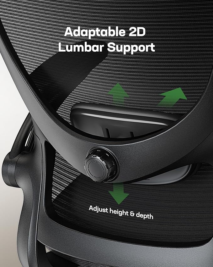 Marsail Ergonomic Office Chair with Adjustable Lumbar Support, 3-Way PU Armrests & Breathable Mesh for Home Office and Gaming