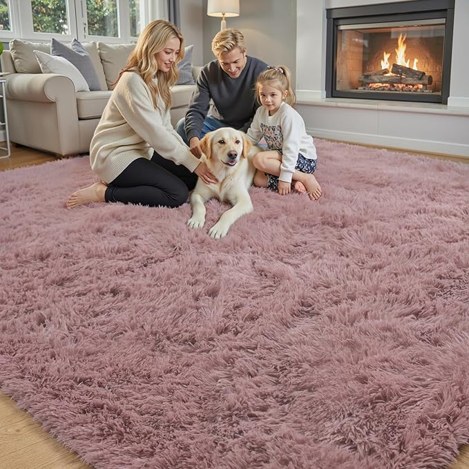 Area Rugs 10x14 Living Room, Shaggy Carpet Soft Plush Furry Bedside Rug Large Area Rugs for Bedroom Kids Girls Boys Home Decor Anti Slip(10 x 14, Blush)