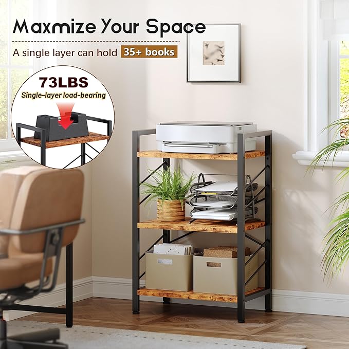 DurayLoly 2 Pieces Book Shelf, 3 Tier Industrial Bookcase with Metal Frame and Sidebars, Small Bookshelf for Living Room, Bedroom, Home Office, Rustic Brown