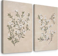 Vintage Botanical Wall Art Neutral Floral Prints Farmhouse Flower Canvas Wall Decor Watercolor Wildflower Pictures Nature Minimalist Artwork for Living Room Bedroom 12x16 Inch Wrapped Canvas Set of 2