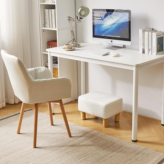 YMYNY Ottoman, Modern Footrest with Soft Padded Seat, Foot Stool with Wood Legs, Small Square Pouf Under Desk for Living Room Bedroom Office 15.74" D×11.41" W×9.84" H White UHBD030W