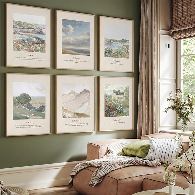 Christian Scripture Wall Art Set of 6 Bible Verse Canvas Wall Decor Psalm 23 Wall Art Religious Pictures Vintage Prints Christian Artwork Bible Verse Poster for Living Room Bedroom 12x16 Inch Unframed