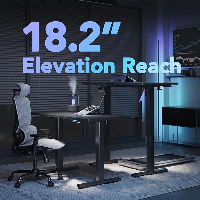 HUANUO 32" AI Smart Standing Desk with App-Synced Sedentary Reminders, Electric Height Adjustable Desk with Body-Data Ergonomic Presets, Voice Control Alexa/Google/Siri, 3 Memory Settings Table, Black