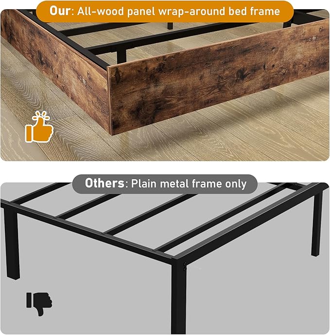 Floating Bed Frame King with LED Lights, Metal Platform King size Floating Bed Frame with Under Bed Storage, Heavy Duty Steel Slats Support, No Box Spring Needed, Noise Free, Easy Assembly, Brown
