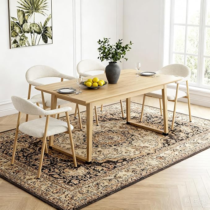 DUMOS Dining Chairs Set of 4, Linen Fabric Upholstered Kitchen Side Chairs with Curved Backrest & Metal Legs, Modern Farmhouse Accent Chairs for Dining Room Kitchen Living Room Cafe, Beige
