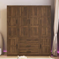 6 Doors Armoire Wardrobe Closet with 3 Big Drawers, 70.8" H Wooden Bedroom Armoires with Shelves and Hanging Rods, Freestanding Clothes Closet Wardrobe Cabinet for Bedroom, Guest Room, Brown