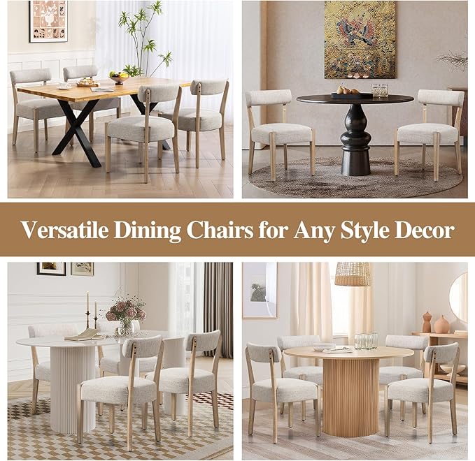ZJhome Dining Chairs,8 Pack Mid-Century Modern Wooden Kitchen Chairs with Linen Upholstery - Low-Back Woven Design for Kitchen & Dining Room,Oatmeal Fabric