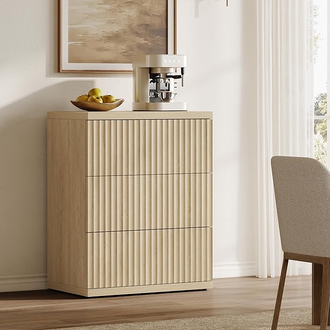 SICOTAS Fluted Buffet Sideboard Cabinet with Larger Drawers, Modern Credenza Accent Sideboard with Storage, Mid Century Media Console Coffee Bar Table for Dining Room Hallway Kitchen (2 PCS)