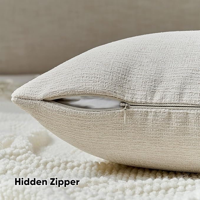 FUTEI Beige Chenille Decorative Throw Pillow Covers 20x20 Inch Set of 2,Soft Cozy Faux Linen Textured Cushion Case,Farmhouse Home Decor for Couch Living Room