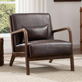 INZOY Mid Century Modern Accent Chair with Wood Frame, Upholstered Reading Armchair with PU Leather, Accent Chair for Living Room Bedroom Apartment, Easy Assembly, Chocolate Brown