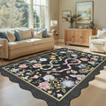 Garvee 10x13 Area Rugs for Living Room Non Slip Botanical Snake Rugs for Bedroom, Boho Scalloped Indoor Stain-Resistant Dining Room Rug for Under Table Carpet for Home Office Playroom Farmhouse,Black