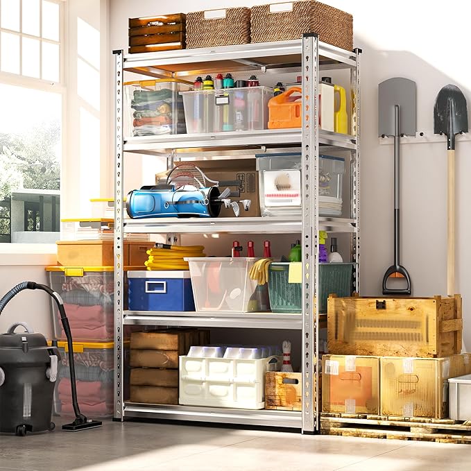 REIBII Storage Shelves 2020LBS Garage Shelving 5 Tier Heavy Duty Shelving Adjustable Pantry Shelves for Garage Closet Kitchen Basement 28" W x 12" D x 59.8" H, 2 Pack