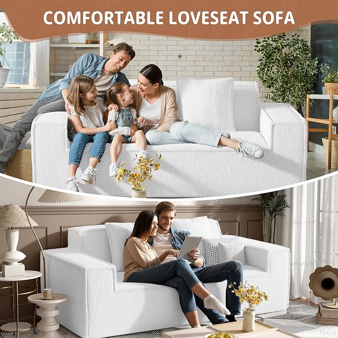 75'' Cloud Loveseat Sofa, No Assembly Required Comfy Deep Seat Couches 1 pcs for Living Room, Bedroom, Apartment(Teddy Fabric-Beige)