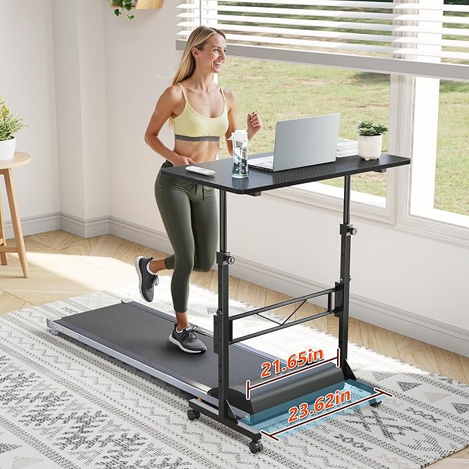 HOMIDEC Standing Desk, 32 Inch Portable Small Desk Adjustable Height, Rolling Home Office Desks with Wheels, Sit Stand Desk for Bedroom Walking Pad Home Office Small Space, Black