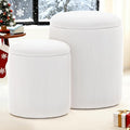 YSICK Round Ottoman with Storage, Set of 2, Small Vanity Stool as Vanity Chair, Corduroy Ottoman Foot Rest for Small Space, Living Room, Bedroom, White