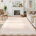 Garvee Washable Rug 8x10 Area Rugs for Living Room Bedroom, Non Slip Low Pile Solid Neutral Soft Carpet, Modern Scalloped Pattern, Faux Wool Floor Mats for Dining Room Home Office, Natural Ivory