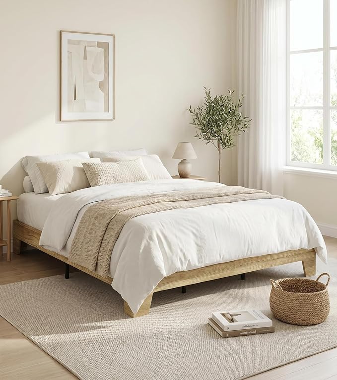GarveeHome Full Size Platform Bed Frame, Minimalist Wood Bed Frame No Headboard Needed, Sturdy Low Profile Bed with Natural Wood Grain, Noise-Free & Easy Assembly