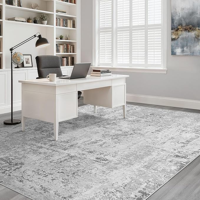 10x14 Area Rugs Living Room: Washable Large Neutral Rug Abstract Soft Modern Stain Resistant Indoor Floor Non-Slip Carpet for Bedroom Nursery Kids Office Playroom Dining Room Under Table- Light Gray