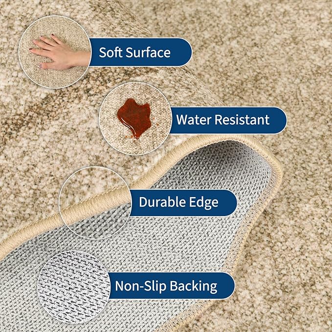 GarveeHome Scalloped Door Mat 2x3 Indoor Rugs for Entryway Washable Non-Slip Solid Small Rug Modern Soft Low-Pile Stain Resistant Carpet for Bedroom Kitchen Entrance Laundry, Jute Color