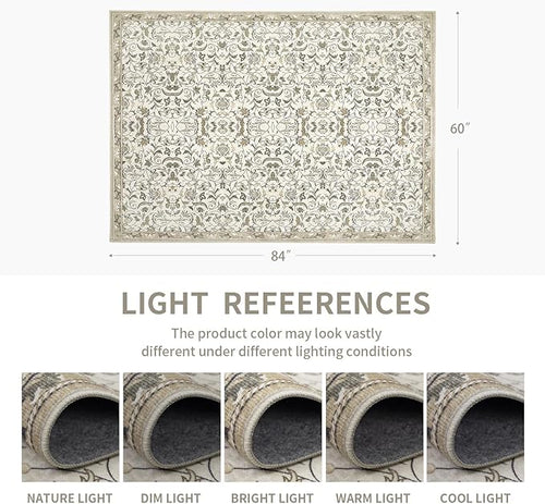 9×12 Washable Large Area Rugs for Living Room, Floral Soft Rug Non Slip Stain Resistant Carpet for Bedroom Dining Room Kitchen Farmhouse Home Decor，Beige Multi 061