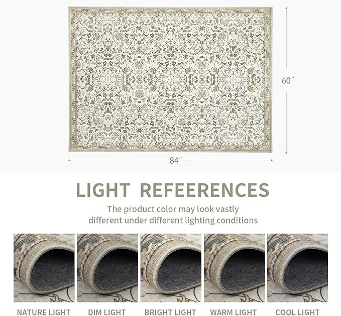 4×6 Washable Large Area Rugs for Living Room, Floral Soft Rug Non Slip Stain Resistant Carpet for Bedroom Dining Room Kitchen Farmhouse Home Decor，Beige Multi 061
