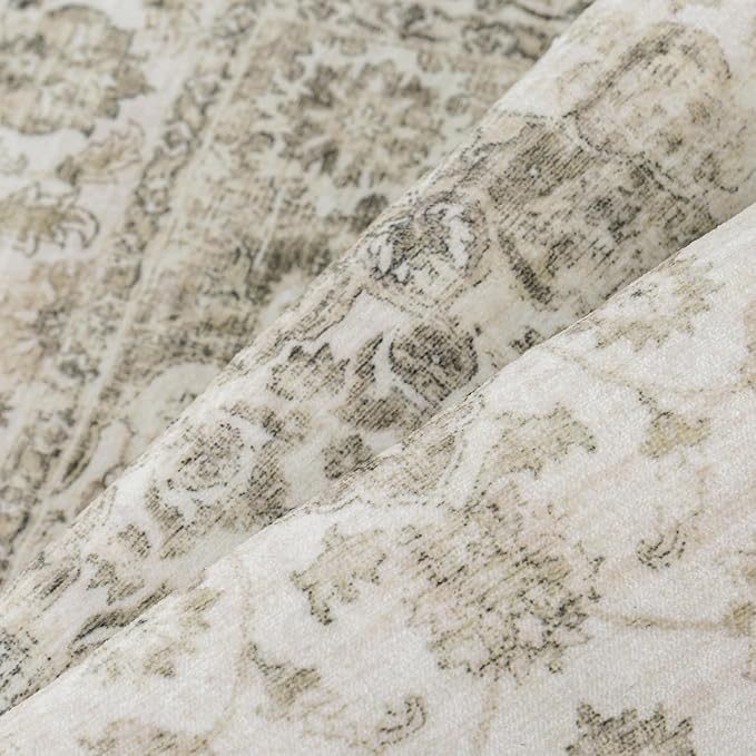 9x12 Neutral Area Rug Taupe Vintage Living Room Bedroom Carpet Non-Slip Soft Low Pile Washable Farmhouse Indoor Indoor Large Throw Rug for Dining Room Office