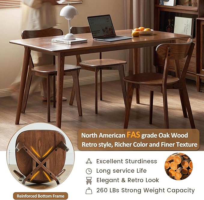 Modern Dining Chairs Set of 6, Solid Oak Wood Dining Chair with Comfortable Backrest, Sturdy Wooden Chairs for Kitchen, Dining Room
