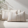 Hckot Fall Throw Pillow Covers 12x20 Set of 2 Striped Pillow Covers Textured Linen Decorative Pillows Square Cushion Covers for Sofa Couch Bed Living Room Farmhouse Decor(Caramel)