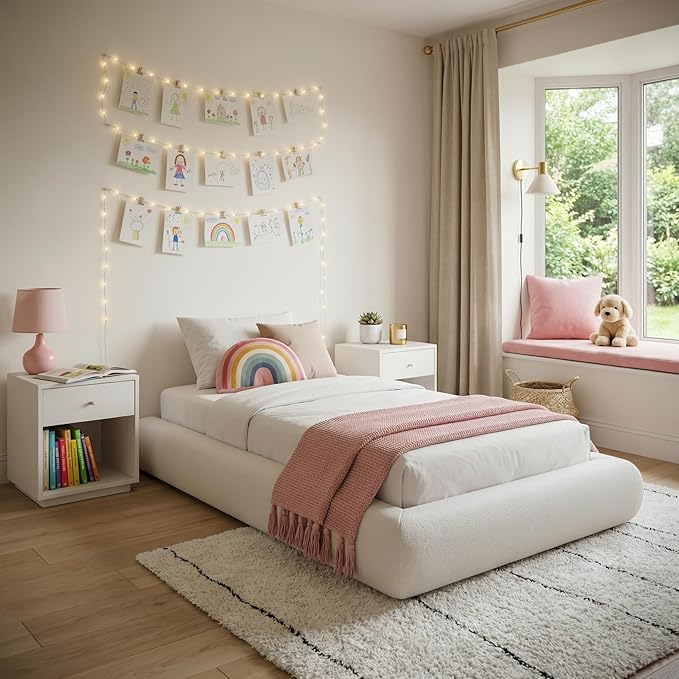 RECCI AirFrame Half-Moon Upholstered Twin Platform Bed Frame, Velvet Curved Arched Base, 5 Inch Fully Round Cushioned Foam, No Box Spring Needed, Easy Assembly | Round Shaped, Boucle, Low-profile, Soft