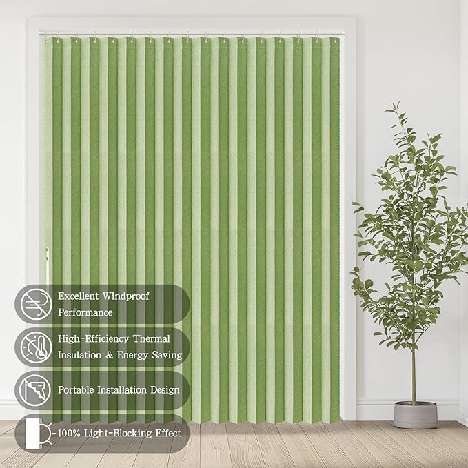 Jilron Accordian Door Curtain, 100% Blackout Folding Magnetic Doorway Curtains,Linen Style Closet Doors,for Room Divider,Privacy Protection（W72 x L78,Green,1 Panel）