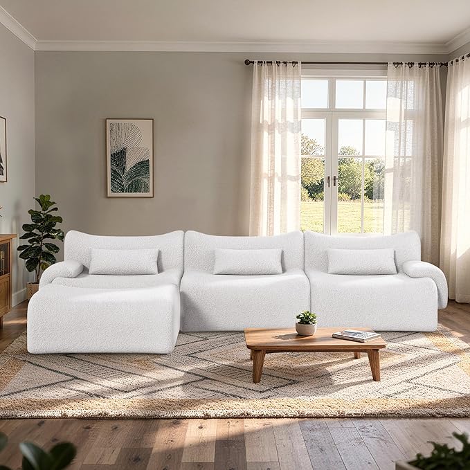 Cloud Couch Sectional, L Shaped Boneless Couches for Living Room - Oversized Modular Sofa with Deep Seats, Modern Couches with Movable Ottoman,White