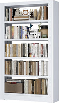 Heavy Duty Metal Bookshelf, 5 Shelf Adjustable Bookcase, 69’’ Tall Modern Bookshelves, Open Book Shelf Organizer, Large Sturdy Book Case for Living Room, Library, Office, White Book Shelf