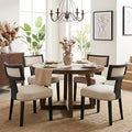 HNY Mid Century Modern Dining Chairs Set of 4, Farmhouse Linen Fabric Upholstered Accent Chairs Curved Nailhead Trim Backrest Kitchen Chairs, with Black Hardwood Frame, Beige