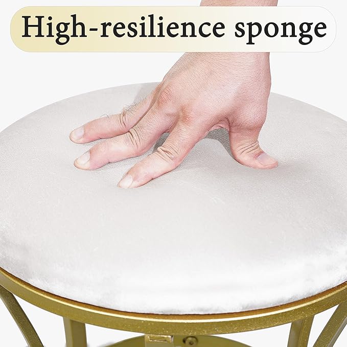 Velvet Round Vanity Stool,White Velvet Footrest Ottoman Foot Stool Seat with Golden Metal Legs,Makeup Chair for Bathroom Vanity,Bedroom,Living Room