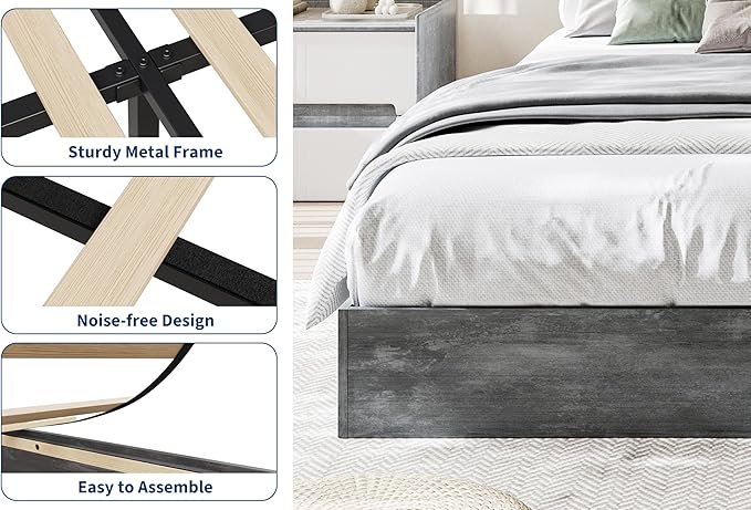 IDEALHOUSE Platform Bed Frame Full Size,Wooden Slat Support,No Box Spring Needed, Easy Assembly