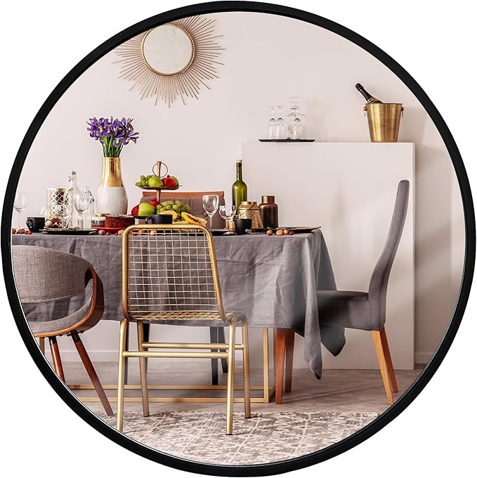 Smartxchoices 18 Inch Black Round Mirror, Stylish Wall Mounted Metal Frame Circle Mirror for Bathrooms, Washrooms, Living Rooms, Vanity Décor, Entryway