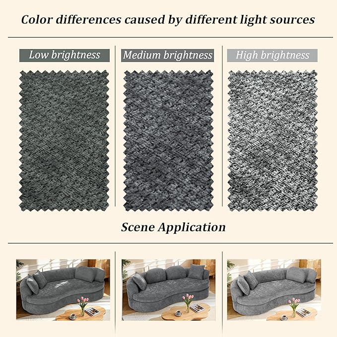 95” Modern Curved Sofa, Chenille Fabric Comfy Cloud Couch, No Assembly Required Half Moon Couch with Deep Seat, 4 Pillows for Living Room, Apartment, Bedroom