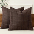 MIULEE Decorative Linen Check Throw Pillow Covers Neutral Farmhouse Vintage Pillow Covers 18x18 Set of 2 Boho Modern Winter Home Decor for Sofa Couch Bedroom Cushion Dark Brown