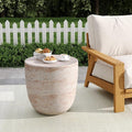 KEVINSPACE Small Side Coffee Table Outdoor MGO Round Travertine Finish End Living Room Accent Sofa Bedside Couch Table Bedroom Apartment Indoor 15.5" W x15.75 H Lightweight Beige Concrete
