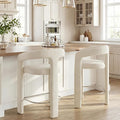 HNY 26 Inch Velvet Modern Tall Barrel Bar Stools Set of 2, Upholstered Barstools with Open Backs, Counter Height Bar Stools Chairs with Armrest for Kitchen Island, White
